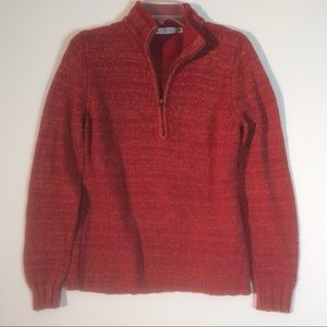 Woolrich Sz M Medium Red Quarter Zip Sweater Orange Heather Hem Waist Cuffs